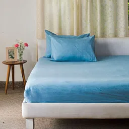 Fabindia Blue Solid Cotton 3 Piece Double King Regular Bedding Set image 2