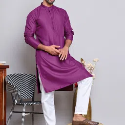 Jompers Band Collar Pure Cotton Straight Kurta With Pyjamas-picture-37