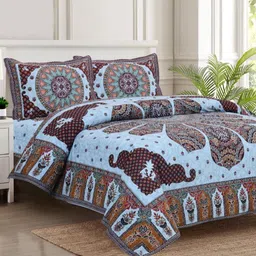 JAIPUR FABRIC Blue & Brown Ethnic Printed 280 TC Cotton King Bedsheet Set 2.54 m x 2.74 m-picture-17