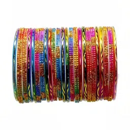 LLL FASHION Set Of 10 Multi Glass Artificial Stones Bangle image 1