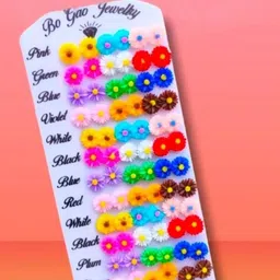 Honbon Women Set Of 36 Daisy Floral Plastic Stud Earrings-picture-29