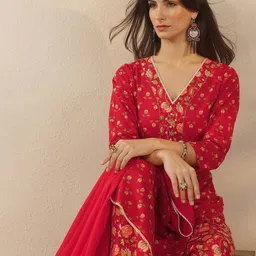 Libas Women Floral Printed Regular Kurta with Trousers & With Dupatta-image-90