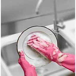 macaw Magic Gloves for Dish Washing Rubber Dish Washing – 1 Pair Wet and Dry Glove Set image 2