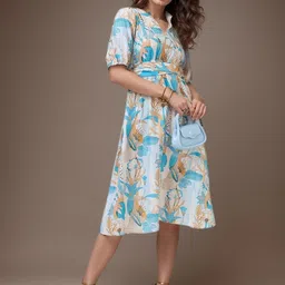 DressBerry Women Ethnic Motifs Print Peter Pan Collar Fit & Flare Dress-image-54