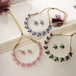 R A Enterprises Set Of 3 Gold Plated Stones Studded Jewellery Set-picture-13