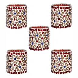 1ST TIME White & Red 5 Pieces Cylindrical Shaped Candle Holders-picture-15