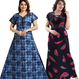Inner Beats Women Pack Of 2 Multicoloured Cotton Blend Nightdress-picture-30