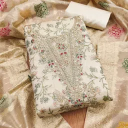 KALINI Floral Foil Printed Embroidered Chanderi Unstitched Dress Material-picture-31