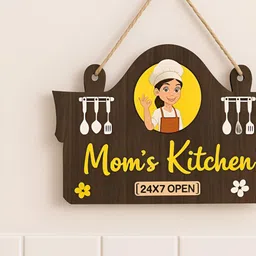 Manifested Decor Brown And Yellow Mom's Kitchen Printed Wooden Wall Hangings-image-9