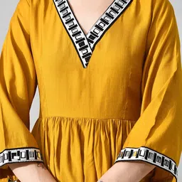 KALINI Ethnic Motifs Empire V-Neck A-Line Kurta With Palazzos & Dupatta image 5