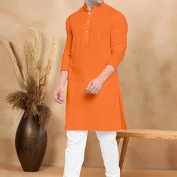 VS MALL Orange Cotton Blend Kurta Sets image 5
