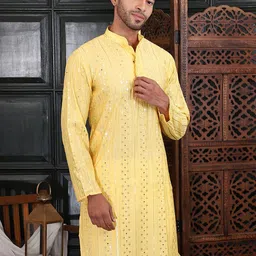 MANQ Men Ethnic Motifs Striped Sequinned Kurta image 4