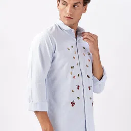 HAMPTONS Premium Vertical Striped Spread Collar Embroidered Cotton Casual Shirt image 3