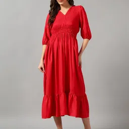 Femvy Women Crepe Fit & Flare Midi Dress-picture-20