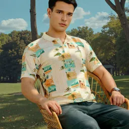 Louis Philippe Jeans Men Floral Printed Polo Collar Cotton Slim Fit T-shirt image 5