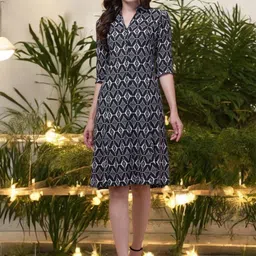 INUKA Women Print Shirt Collar Three Quarter Sleeves Shirt Dress-picture-18