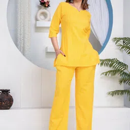 Angvarnika Striped Notch Neck Pure Cotton Top With Trousers-picture-11