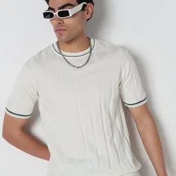 R&B Men Self Design Ribbed Cotton Sweater image 3