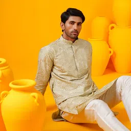 SOJANYA LUXE Men Embroidered Regular Mirror Work Kurta with Trousers-picture-5