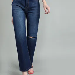 Chemistry Women Flared High-Rise Slash Knee Light Fade Stretchable Jeans-picture-20