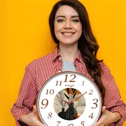 RANDOM White & Brown Printed Contemporary Round Wall Clock image 3