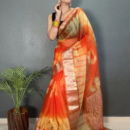 V3 FASHION STUDIO Tie and Dye Zari Organza Leheriya Saree image 3