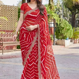 HERE&NOW Leheriya Embroidered Pure Georgette Designer Saree-picture-18