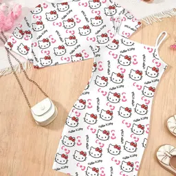 Miss & Chief Girls Hello Kitty Printed A-Line Dress With Jcaket image 3