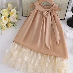 Xsole Girls Round Neck Sleeveless A-Line Midi Dress-image-4