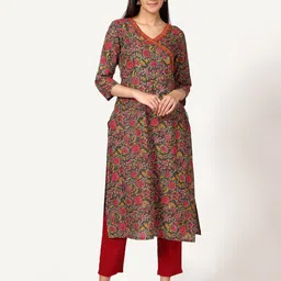 Saffron Threads Floral Printed Mirror Work V-Neck Angrakha Straight Kurta-picture-41