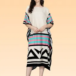 Metronaut Women Striped Kimono Sleeves Kaftan Midi Dress-picture-26