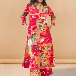 Ekaa Vastra Floral Printed V-Neck Regular Pure Cotton Straight Kurta With Palazzos-picture-21