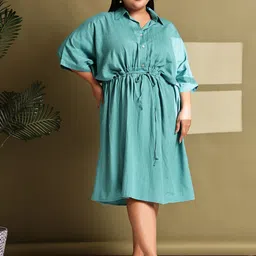 theRebelinme Women Plus Size Kimono Sleeve Linen A-Line Midi Dress image 1