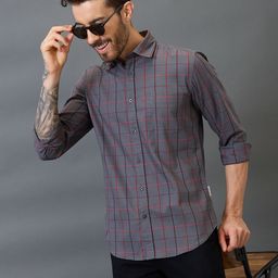 GIORDANO Men Slim Fit Windowpane Checks Checked Casual Shirt-picture-24