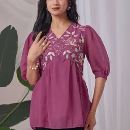 HIALTO Floral Embroidered Puff Sleeve Top-picture-27