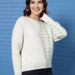 Thirty Threads Women Abstract Self Design Woollen Pullover image 3