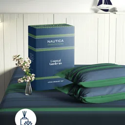 Nautica Blue Striped Printed 180 TC Cotton Double Queen Bedsheet Set 2.24 m x 2.54 m-image-88