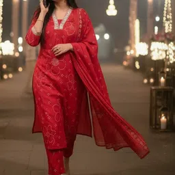 Aaghnya Women Ethnic Motifs Printed Regular Kurta with Trousers & With Dupatta-picture-28