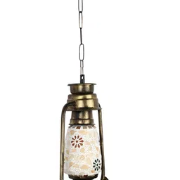 SOMIL Gold-Toned & White Textured Rectangle Shaped Lantern Ceiling Lamp image 2