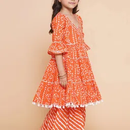 Little Zing Girls Bandhani Printed Pure Cotton Kurta & Sharara Set image 3