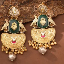 ABDESIGNS Gold-Plated Classic Artificial Stones Studded and Beaded Drop Earrings-picture-53