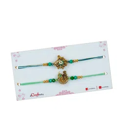 eCraftIndia Set Of 2 Peacock Krishna Rakhis for Brother Bhaiya Bhai Bhabhi Thread Rakhis image 4