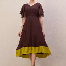 Antheaa Women Solid Gathered or Pleated Empire Knee Length Dress-picture-23