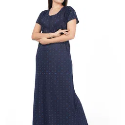 ORLIZEA Women Blue Printed Maxi Nightdress image 2