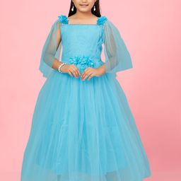 BAESD Girls Square Neck Net Gown Dress with Bow-picture-24