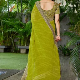 HERE&NOW Woven Design Zari Pure Georgette Heavy Work Saree image 3