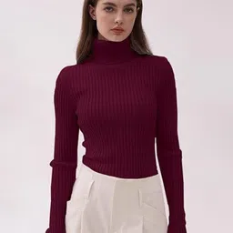 Sheffali Creation Women Ribbed Turtle Neck Pullover-picture-18