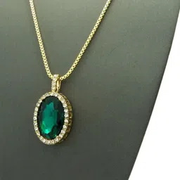 Gyaan Jewels Stone Studded Oval Shaped Pendant With Chain-image-52