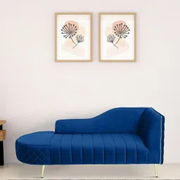 casacraft from pepperfry Valencia Velvet Chaise Lounger in Royal Blue Colour image 1