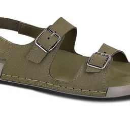 Walkaroo Women Olive Buckle & Backstrap Synthetic Open Toe Flats image 3